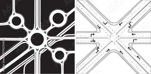 Contrasting Vector Road Intersections: Roundabouts and Traditional Urban Junctions