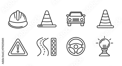 Outline style icons for road safety and traffic management