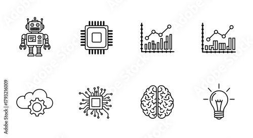 Linear icons: robotics, technology, ai, and data analytics for innovative solutions
