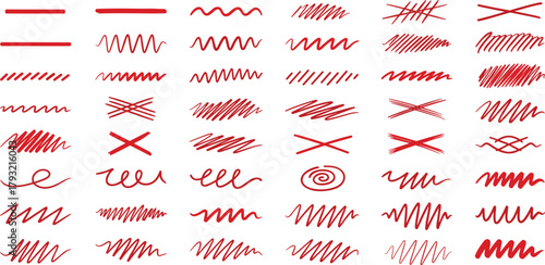 Red hand-drawn doodle line vector elements for graphic design enhancement