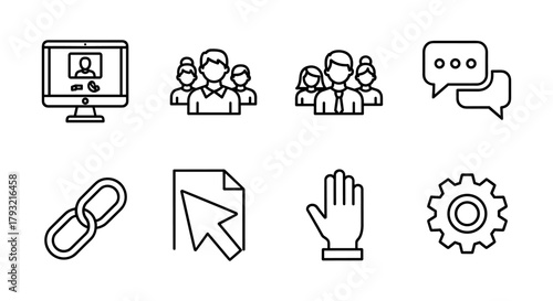 Business communication icons: linear style for digital and professional use