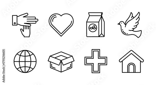 Minimalist black and white icons for online shopping and support