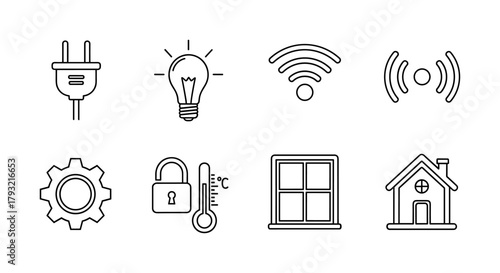 Smart home essentials: minimalist linear icons for modern living