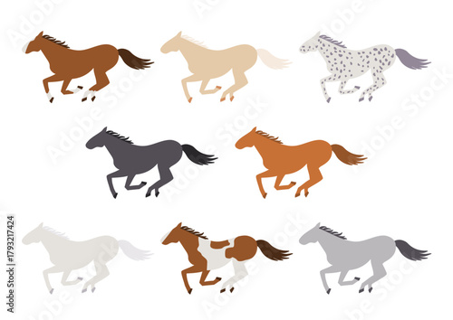 走る馬の品種のベクターイラストセット