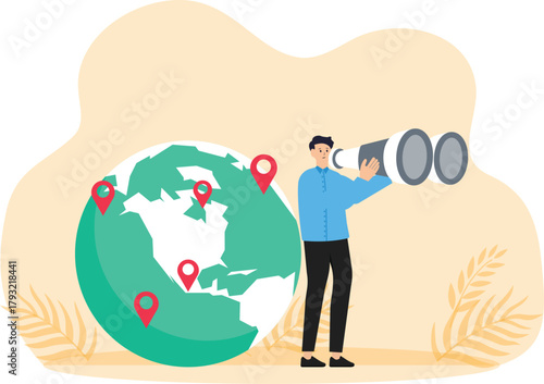 Gps navigation and online maps, gps pin on right way. man searching and marking places on a map. 
