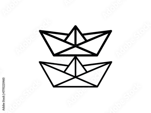 Two simple geometric paper boats stacked vertically on a white background
