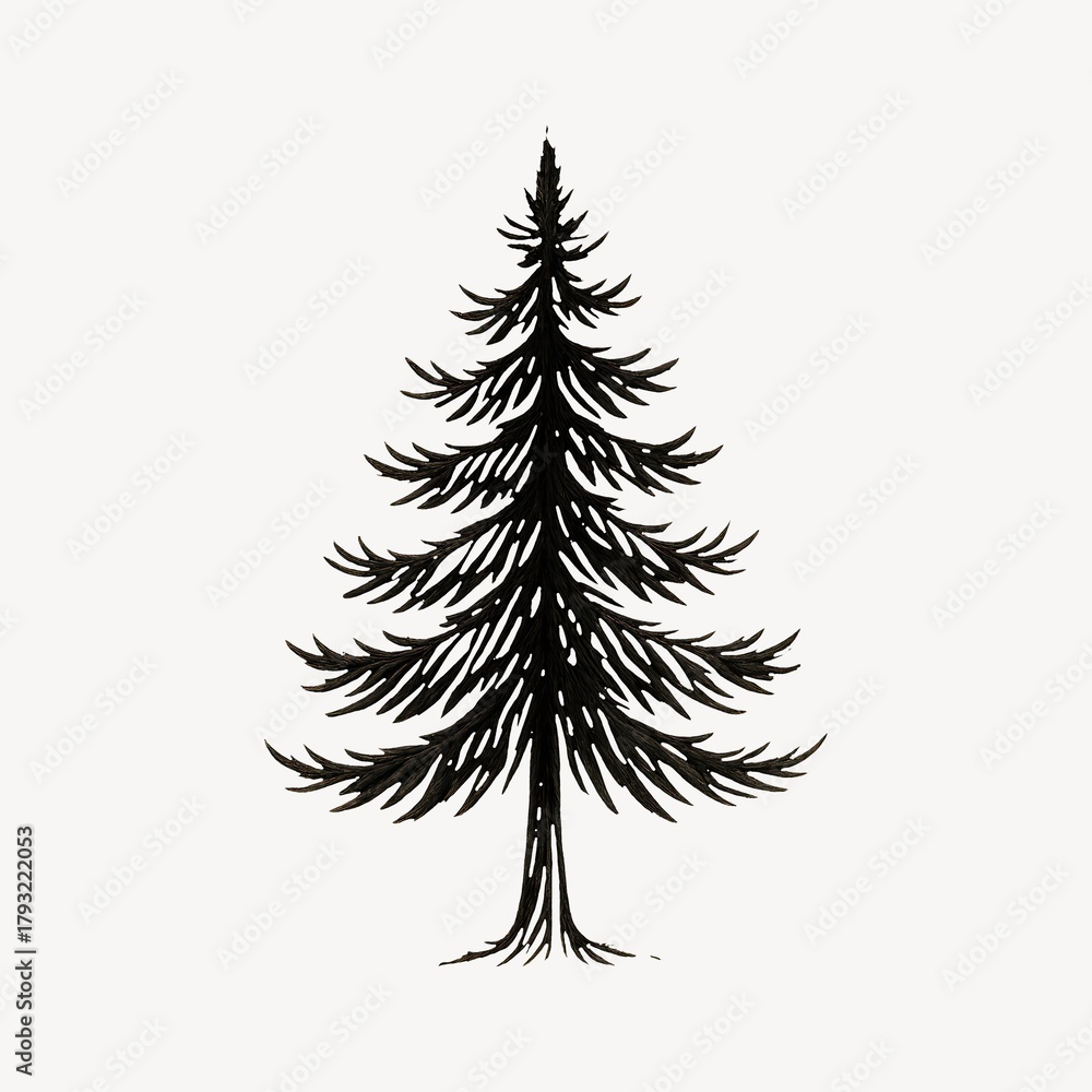 Fototapeta premium Detailed evergreen tree illustration.