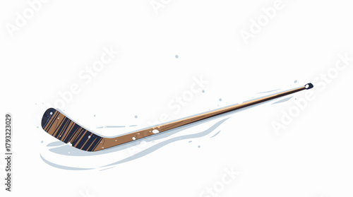 Wooden hockey stick lying on snowy surface hockey stick in snow