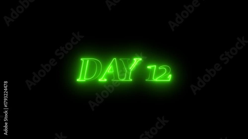 Vibrant Green Neon Text DAY 12 Glowing Against Black day 12