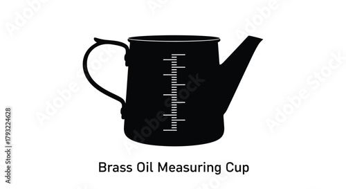 A black silhouette of a brass oil measuring cup with markings
