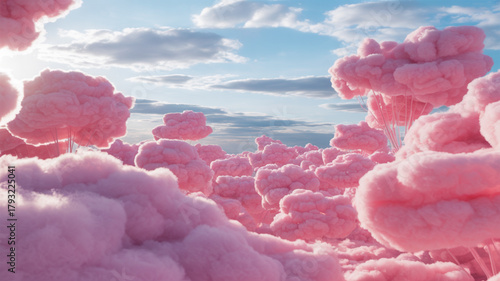 Surreal dreamlike landscape with fluffy elements and vibrant colors