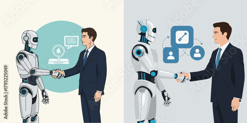 Robot handshake human partnership technology illustration