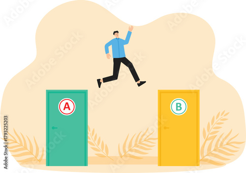 The entrepreneur decides between two alternatives. Choice decision making as two separate path choices to choose from. Business choice and dilemma concept
