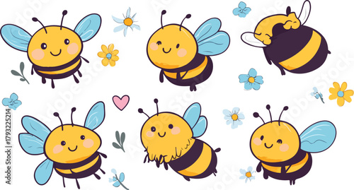 A cute cartoon set of funny insect characters featuring bees, ladybugs, and butterflies is a great vector illustration design