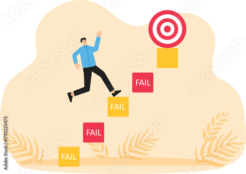Businessmen jump through hurdles for big targets and success. Run and jump over the failure barrier concept.
