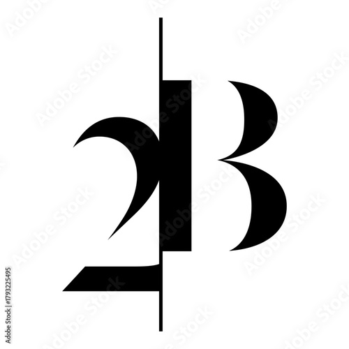 abstract icon, two merged letters, black and white