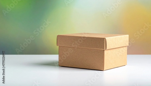 Small cardboard box on light beige background