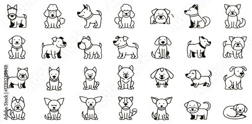 Cute Dog Icons, Collection Of Puppy And Pet Silhouettes For Kids Design Project Management And Education Applications

