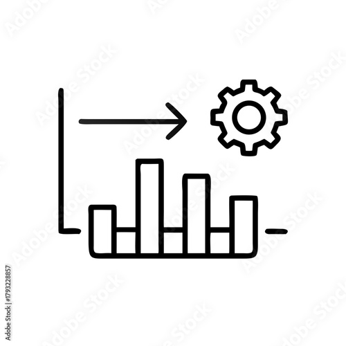 Business process management diagram with gear and bar chart  