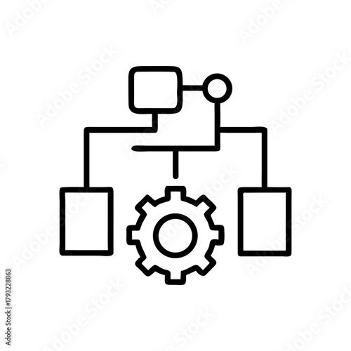 Process management flowchart with gears and structured layout  