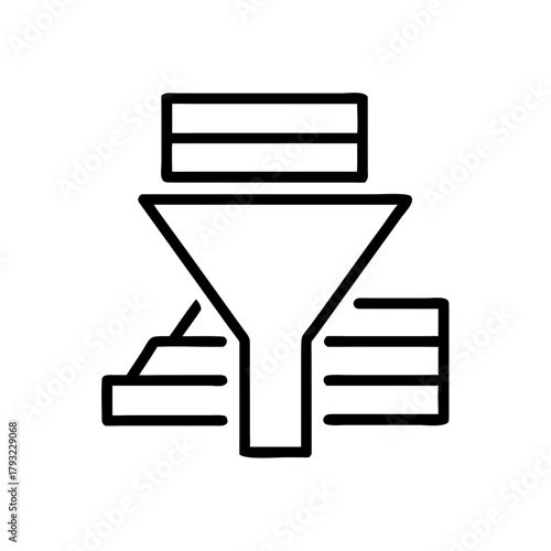 Process management diagram with funnel and data blocks illustration  