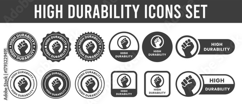 High Durability Icon, Long Lasting Resistant Symbol, Strong Material Quality Badge Vector Illustration