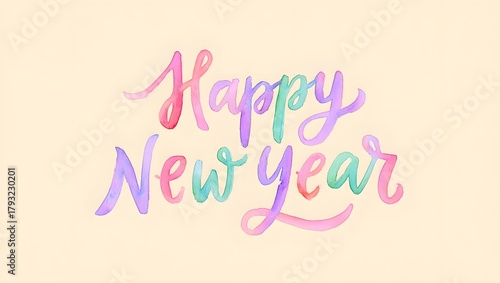 Watercolor Happy New Year Script Illustration