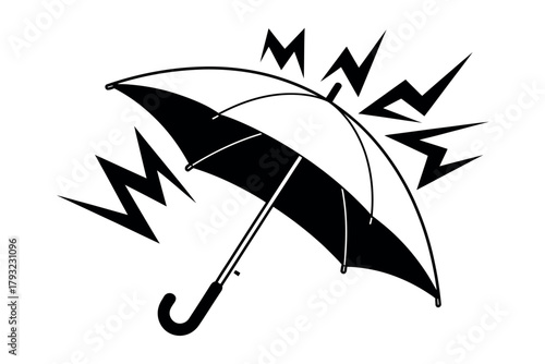 An umbrella with lightning bolts emanating from it, symbolizing protection against storms.