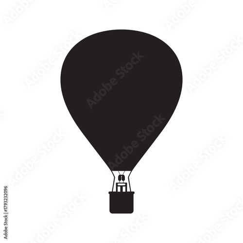 Simple Monochrome Black Silhouette Icon of a Hot Air Balloon with Basket