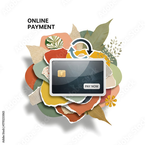 Online payment concept with credit card on colorful background  
