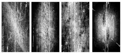 Abstract textured background with vertical lines and glowing particles in grayscale