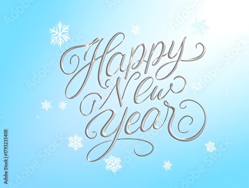 Happy New Year Script Typography with Snowflakes