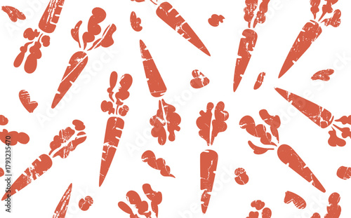 Seamless pattern with isolated grunge carrots. Vector background.