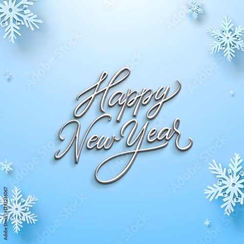 Happy New Year Script Typography with Snowflakes