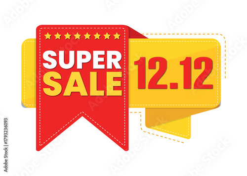 12 12 sale tag, Red and yellow super sale banner with stars and the text twelve twelve isolated on a white background