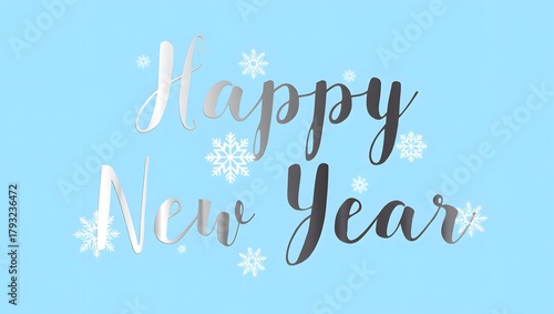 Happy New Year Script Typography with Snowflakes