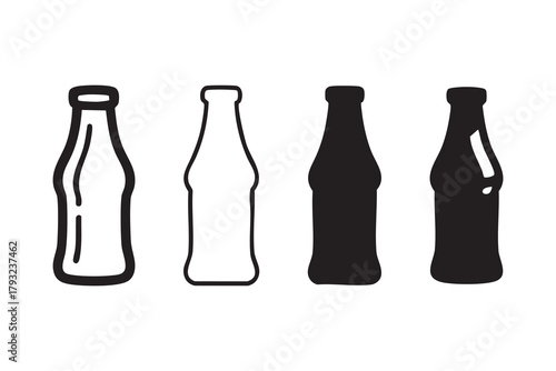 Vector Ketchup bottle line and solid icon set pack outline different style. Symbol, logo