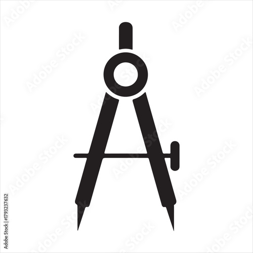 Black silhouette of a drafting compass tool used for drawing circles and arcs on a white background