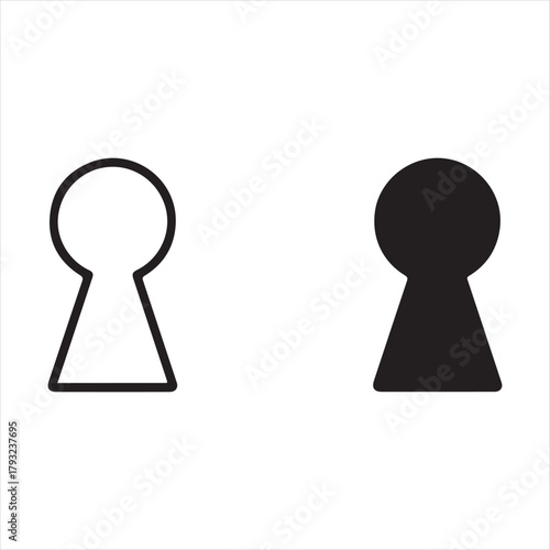 Two simple keyhole icons one outlined in black and one solid black on a white background