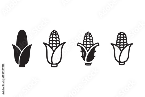 Vector Corn ear line and solid icon set pack outline different style. Symbol, logo
