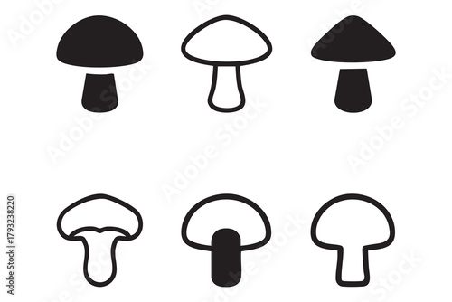 Vector Mushroom line and solid icon set pack outline different style. Symbol, logo