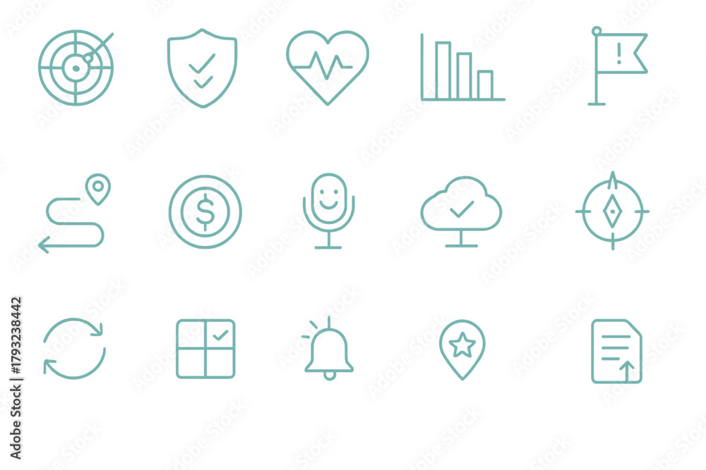 Fototapeta premium Minimalist glowing interface icons on dark gradient background