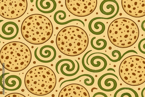Seamless roti and swirl pattern with hand-drawn style
