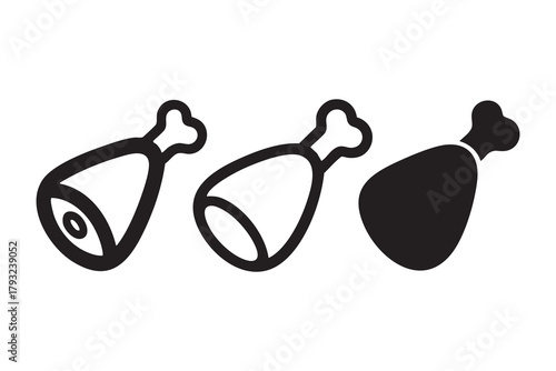 Vector Ham leg line and solid icon set pack outline different style. Symbol, logo