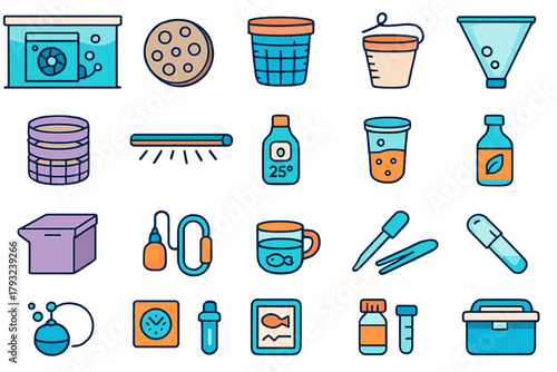 Aquaponics system tools and nutrient solution equipment icons
