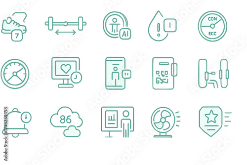 Seamless icon pattern of fitness, health, and tech UI elements