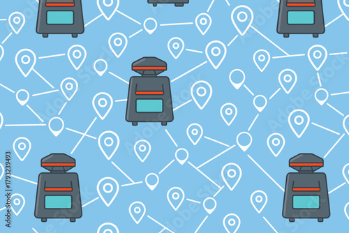 Seamless pattern with lidar sensors and GPS map markers