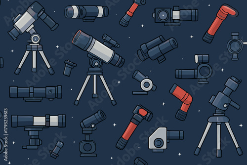 Seamless pattern of telescopes and astronomy equipment