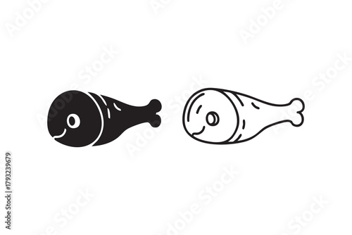 Vector Ham leg line and solid icon set pack outline different style. Symbol, logo