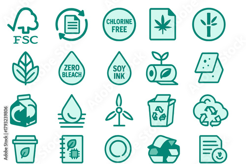 Eco-friendly packaging icons seamless pattern in green tones
